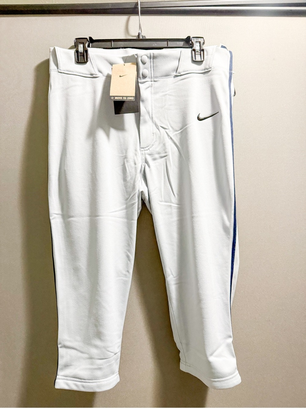 Nike Mens Grey Baseball Pants with Navy Side Stripe